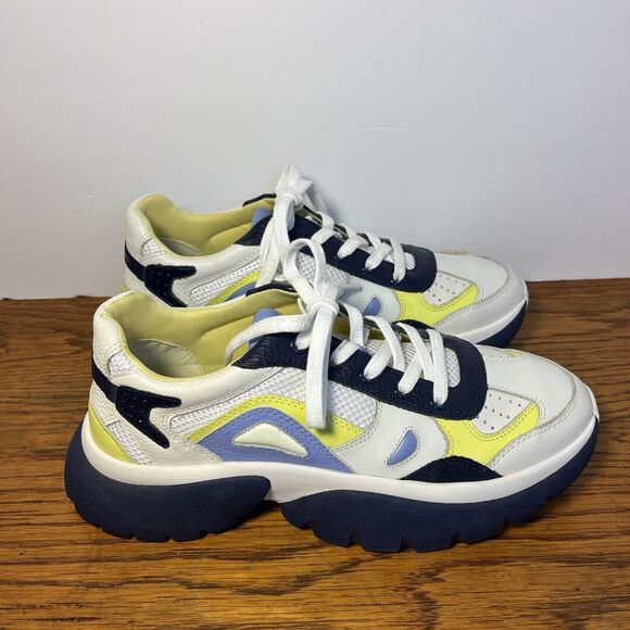 Maje W20 Urban Leather Sneakers Women 10.5 EU 41 Blue Yellow Trainer No Insoles - Picture 6 of 9